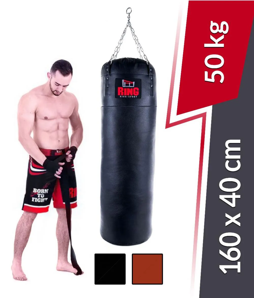 Boxerské vrece Premium z pravej kože 160x40 cm 50 Kg Ring Sport