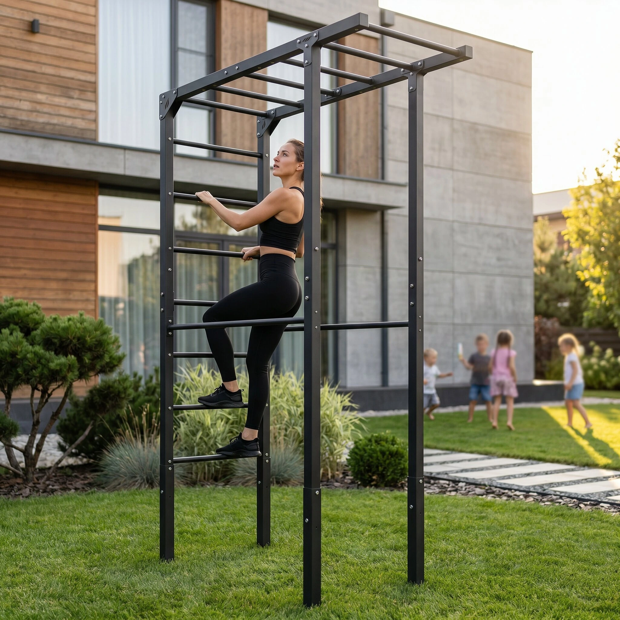 Vonkajšie gymnastické rebriny Marbo Sport MO-003 – detail oceľovej konštrukcie a tréningových prvkov